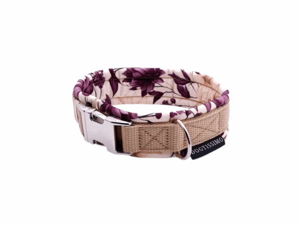 Gepolstertes Hundehalsband mit Klickverschluss  BLÜTENTRAUM-BEIGE